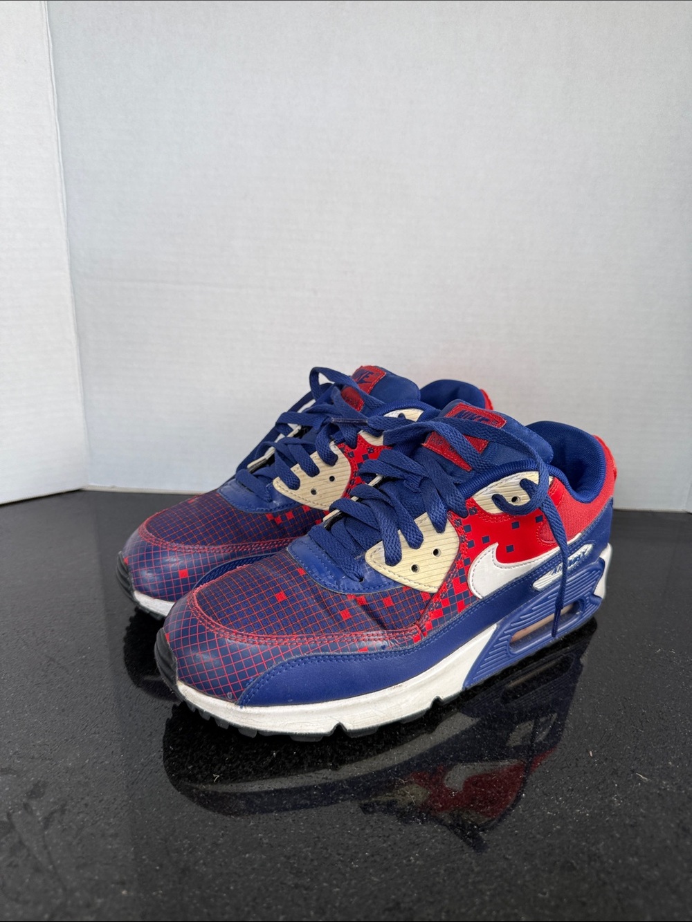Nike Air Max 90 Premium Mesh GS Boys Size 7Y Deep Royal Blue Light Crimson